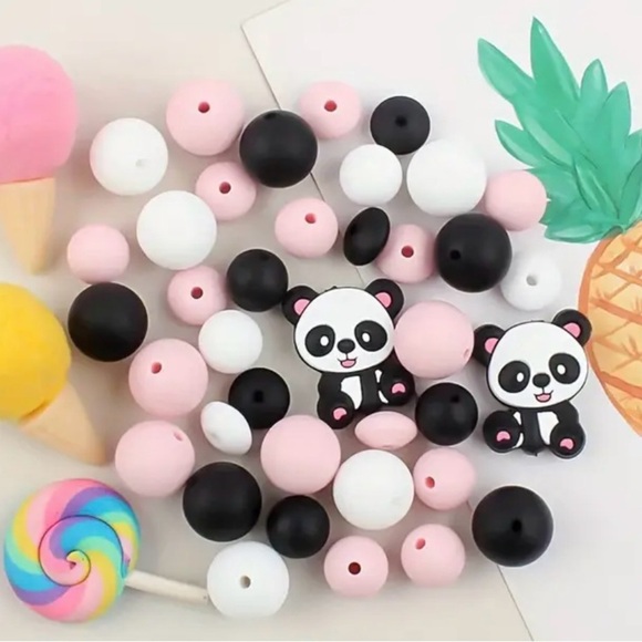 Panda Bead Set for crafting - Black, White, Pink - Picture 2 of 6